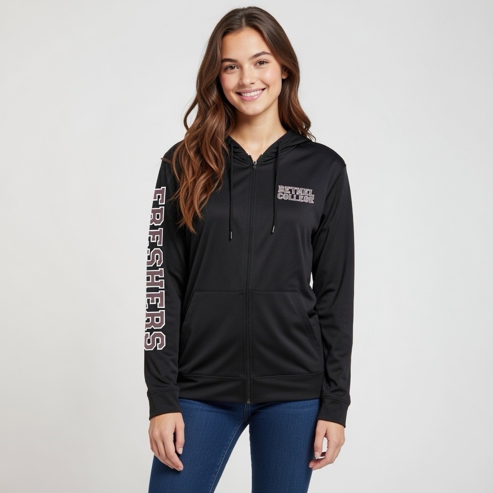 Bethel College men/women Full Zip Black Hooded Sweatshirt College House Medium